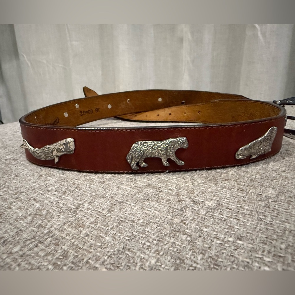 Vintage Honesty Leather Animal Concho Belt Brown Western Safari Size 36 - Picture 3 of 6